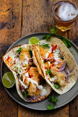 Mexican fish tacos with cabbage and garlic mayo