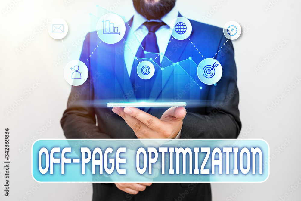 Poster writing note showing off page optimization. business concept for website external process promotiona