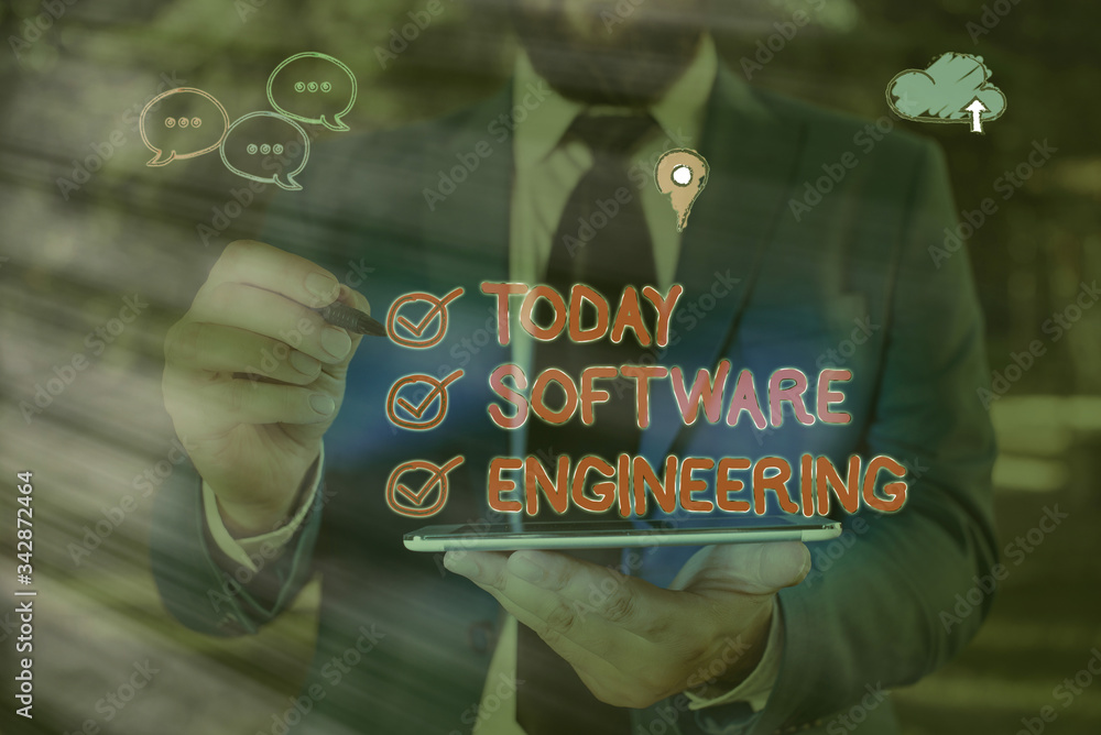 Poster word writing text software engineering. business photo showcasing program development in systematic 