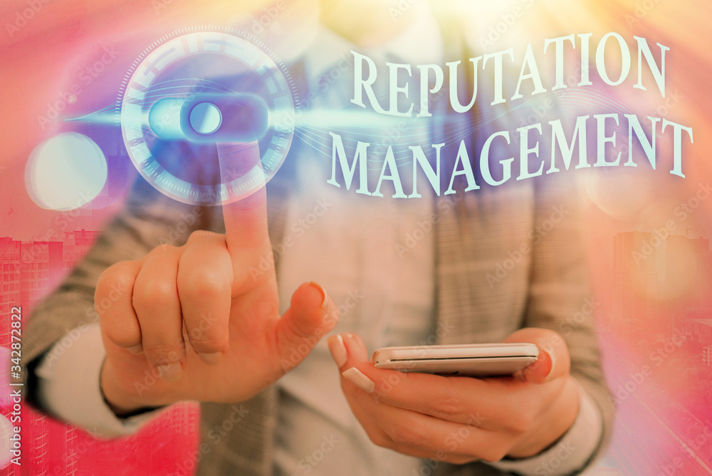 Aufkleber writing note showing reputation management. business concept for influence and control the image bra