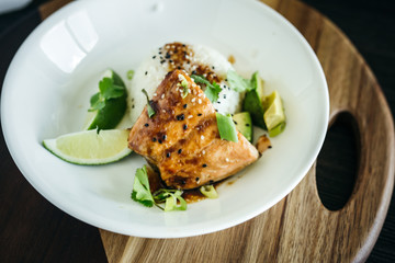 Salmon Fillet Over Steamed Rice