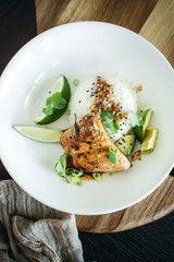 Salmon Fillet Over Steamed Rice