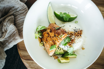 Salmon Fillet Over Steamed Rice