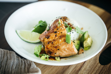 Salmon Fillet Over Steamed Rice