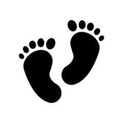 Footprint. Icon baby foot in flat style isolated on white background. Symbol for banner, web site, design, logo, app. Vector. Black. EPS