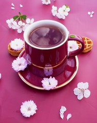 cup of tea and flowers