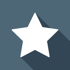 Obraz premium Simple star, rating symbol. White flat icon with long shadow on blue background