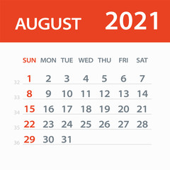 August 2021 Calendar Leaf - Vector Illustration