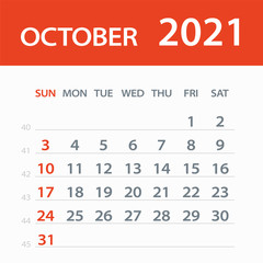 October 2021 Calendar Leaf - Vector Illustration