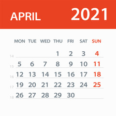 April 2021 Calendar Leaf - Vector Illustration