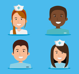group paramedics and nurse avatar characters vector illustration design