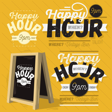 Happy Hour Call Sign Logo Related Vector Illustrations Designs.