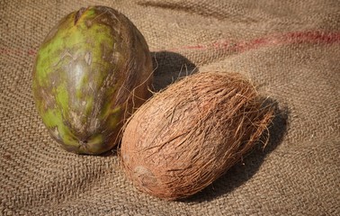 Coconuts on Burlap Background, Perfect for Wallpaper