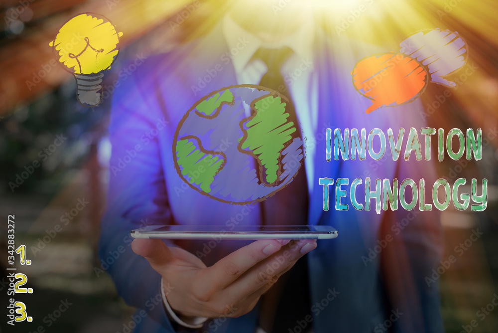 Poster handwriting text innovation technology. conceptual photo new idea or method of technical or scientif