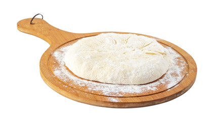 Dough for Georgian traditional food khachapuri on a wooden dish on white