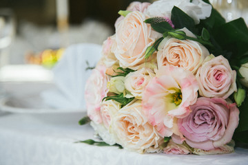bridal bouquet of white and pink roses