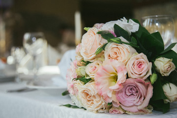 bridal bouquet of white and pink roses