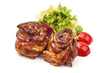 Roasted pork rolls, BBQ, isolated on white background