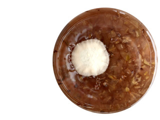 mold jam/jar of jam covered with mold isolated in white background