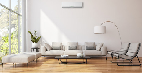 large luxury modern bright interiors with air conditioning illustration 3D rendering