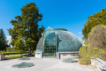 Obraz premium Lednice, Czech republic, Lednice Chateau with beautiful gardens and parks on sunny spring day. Lednice-Valtice Landscape, South Moravian region. UNESCO World Heritage Site.