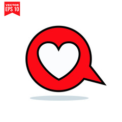bubble talk for heart love icon symbol Flat vector illustration for graphic and web design.