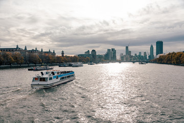 London, UK - November 09, 2020: view on The Palace of Westminster exterior at cloudy weather