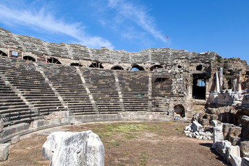 Theater of the ancient city of Side in Turkey in Antalya.