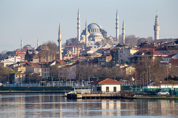 Magnificent Golden Horn view and Suleymaniye Mosque and Beyazit Tower in the background