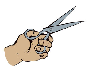 Hand with scissors. Vector drawing