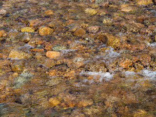 Background of mountain stream falling over river stones.