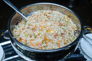 Fried Rice in banquet table with chafing dish heaters.