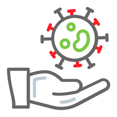 Coronavirus and Human Hand Concept Vector Color Icon, Viral Transmission design, Clinical Trial of Novel Corona virus on White Background 