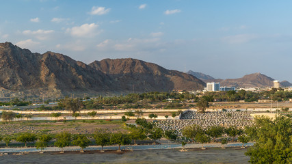 Fototapeta premium Spectacular View of Fujairah Fort in United Arab Emirates landscape and mountains