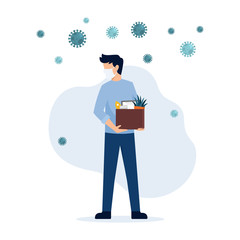 man loss job from Coronavirus crisis COVID-19 outbreak lockdown causing company closed and business shut down, sad jobless businessman 