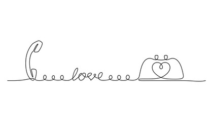 Continuous line drawing. Telephone relationships. Love. Black isolated on white background. Hand drawn vector illustration. 
