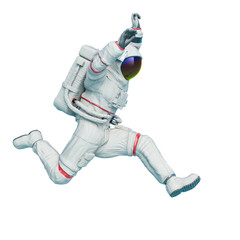 astronaut is doing a jump action - obrazy, fototapety, plakaty