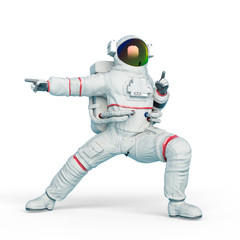 astronaut is doing an action fight pose - obrazy, fototapety, plakaty