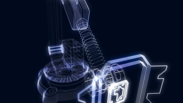Industrial robot. 3d robot arm. 4k animation 30fps. Digital technology visualization of 3d.