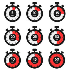 Timer, clock, stopwatch isolated set icons. Vector illustration.