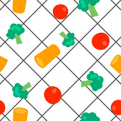 Organic food seamless pattern.  fruit and vegetables on a white background.