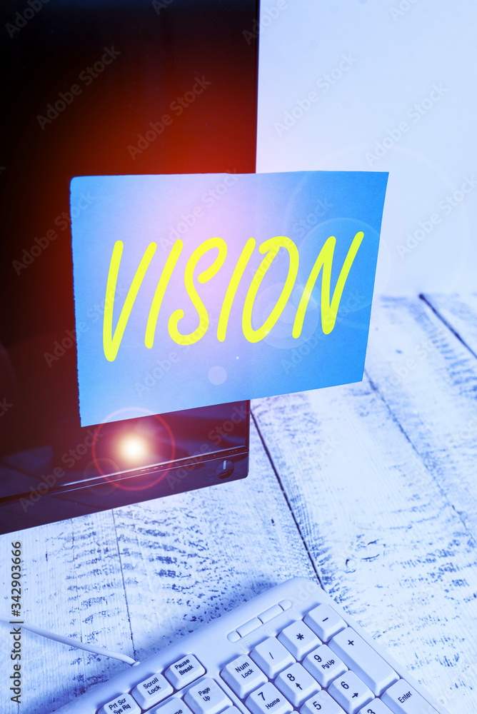 Poster handwriting text writing vision. conceptual photo ability to think about or plan the future with ima