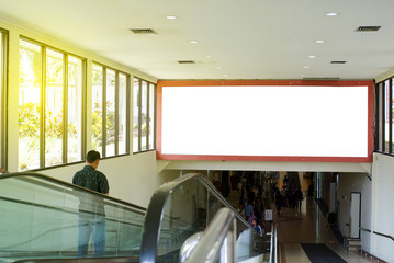 Isolated signboard in airport. White empty signboard 