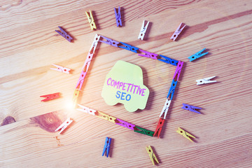 Text sign showing Competitive Seo. Business photo text the process of evaluating how the top...