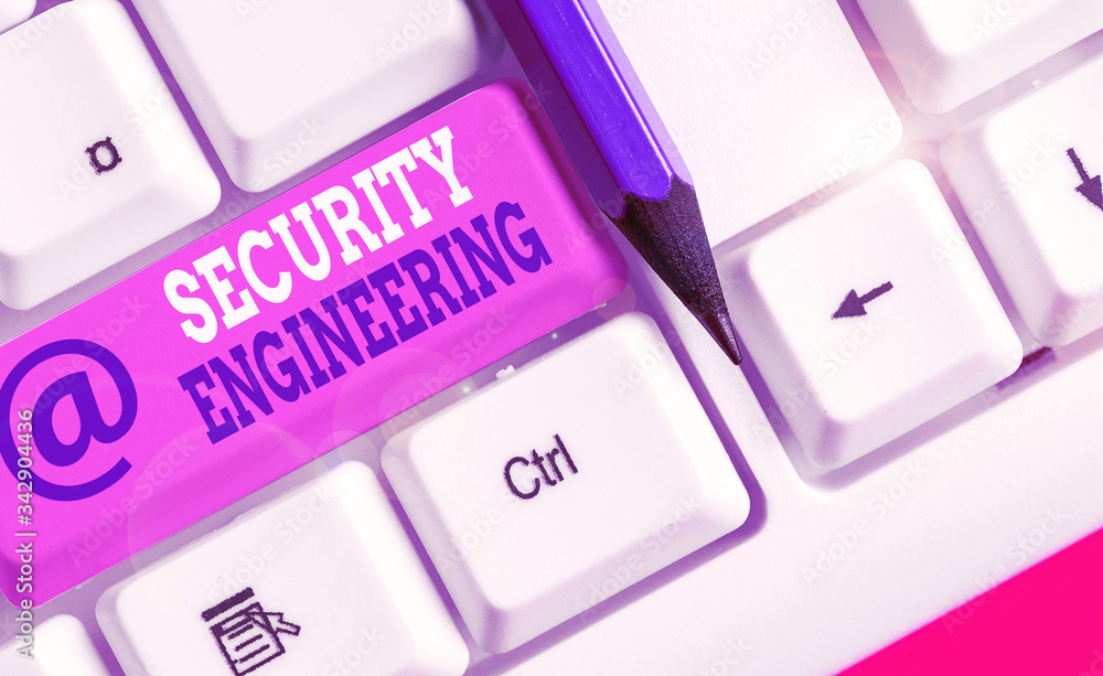 Poster conceptual hand writing showing security engineering. concept meaning focus on the security aspects 