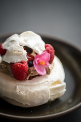 Pavlov cake meringue with fruits and berries