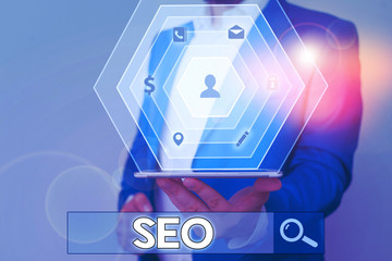 Conceptual hand writing showing Seo. Concept meaning incredibly effective way to market your near...