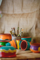 hand painted colored pots