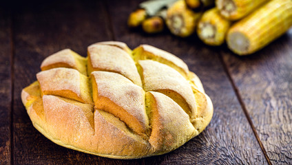 homemade corn bread made in brazil, vegan, without eggs or animal products. Vegan life concept.