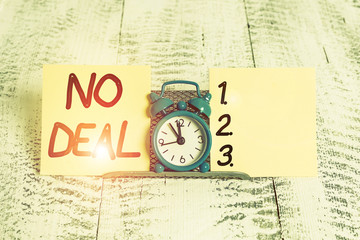 Text sign showing No Deal. Business photo text a negative result on agreement or an arrangement...